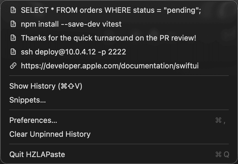 Menu bar quick access