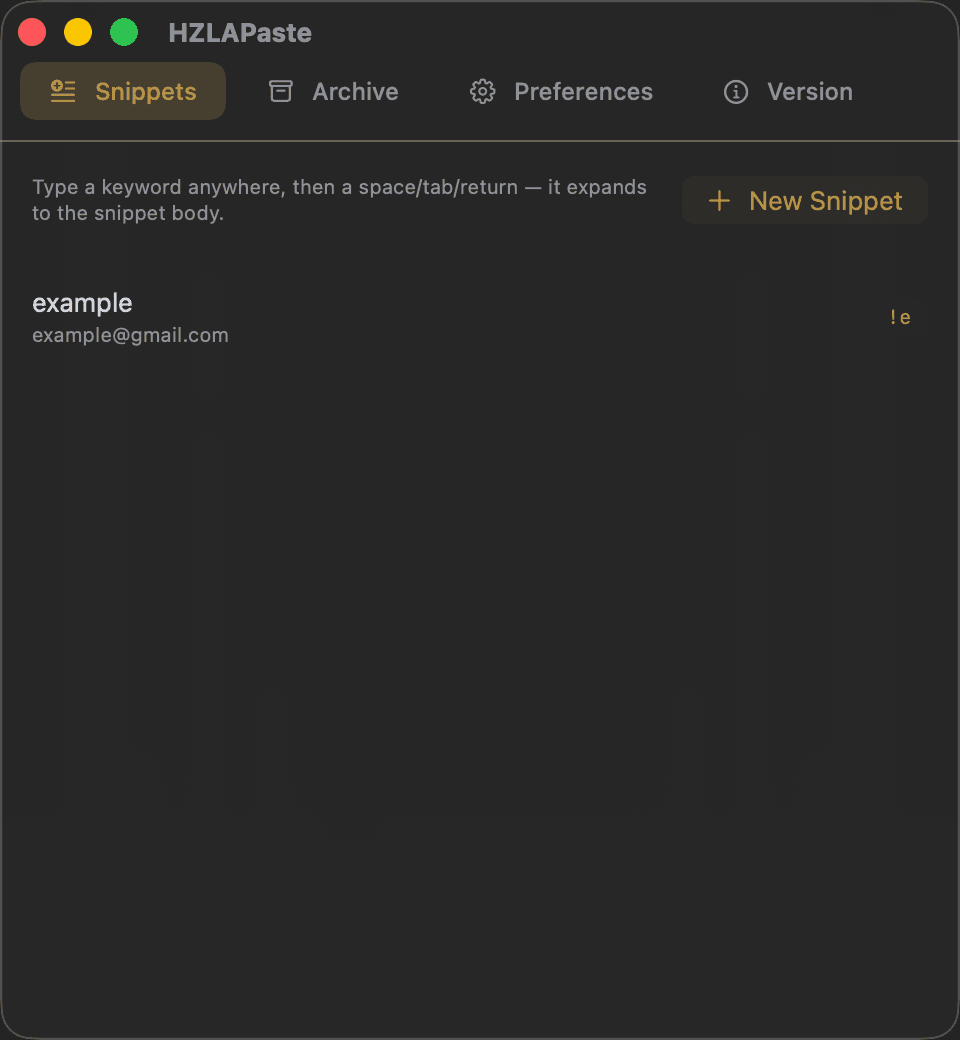 Snippets (text expansion)